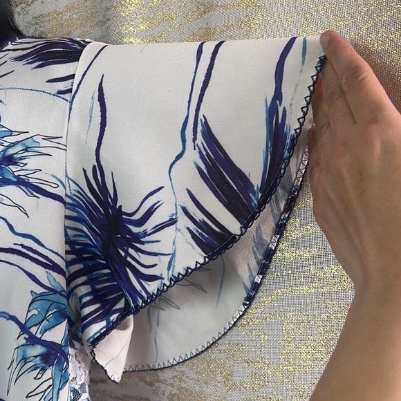 Morena Rosa Blue/White Palm Leaf Print Short Sleeve Blouse Size M - Picture 6 of 17